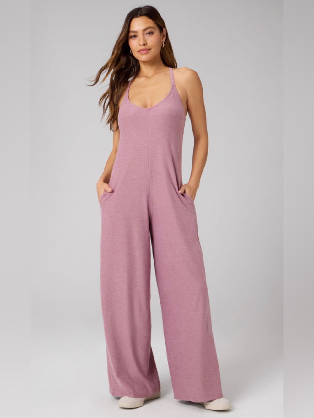Fabletics Mushroom Mauve Heather Cloud Jersey Wide Leg Onesie (Oversized)no size